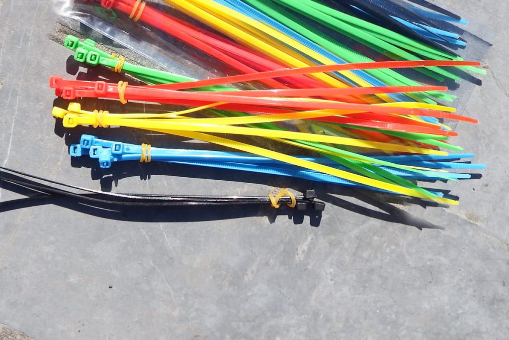 Tie wraps or cable ties ready to be installed